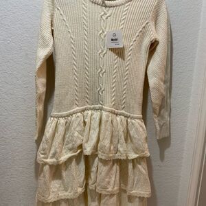 New Hanna Andersson 140 Girls 10  Cream Ruffle Knit Dress retail $79